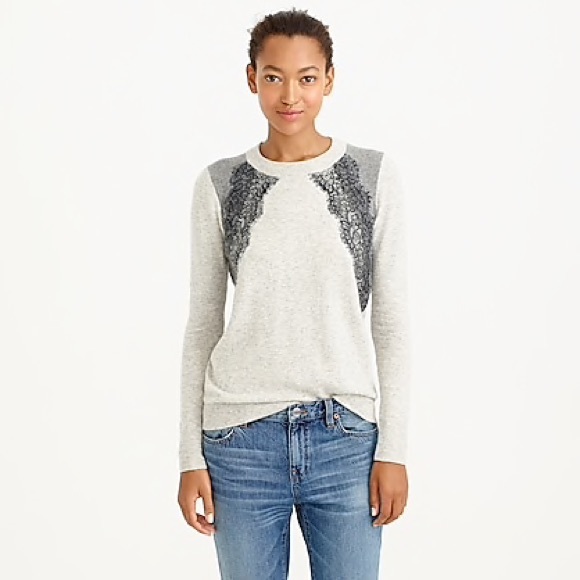 J. Crew Colorblock Lace Panel Sweater Beige - Picture 2 of 7